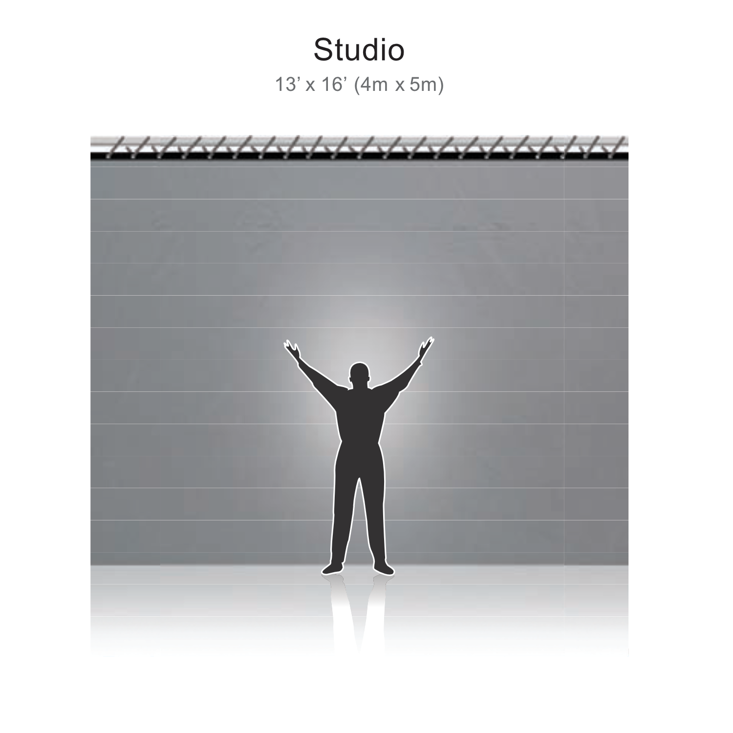 Studio 16x13 scale Reflecmedia Large Studio 16' x 13' Chromatte ChromaKey Drape - Image 1