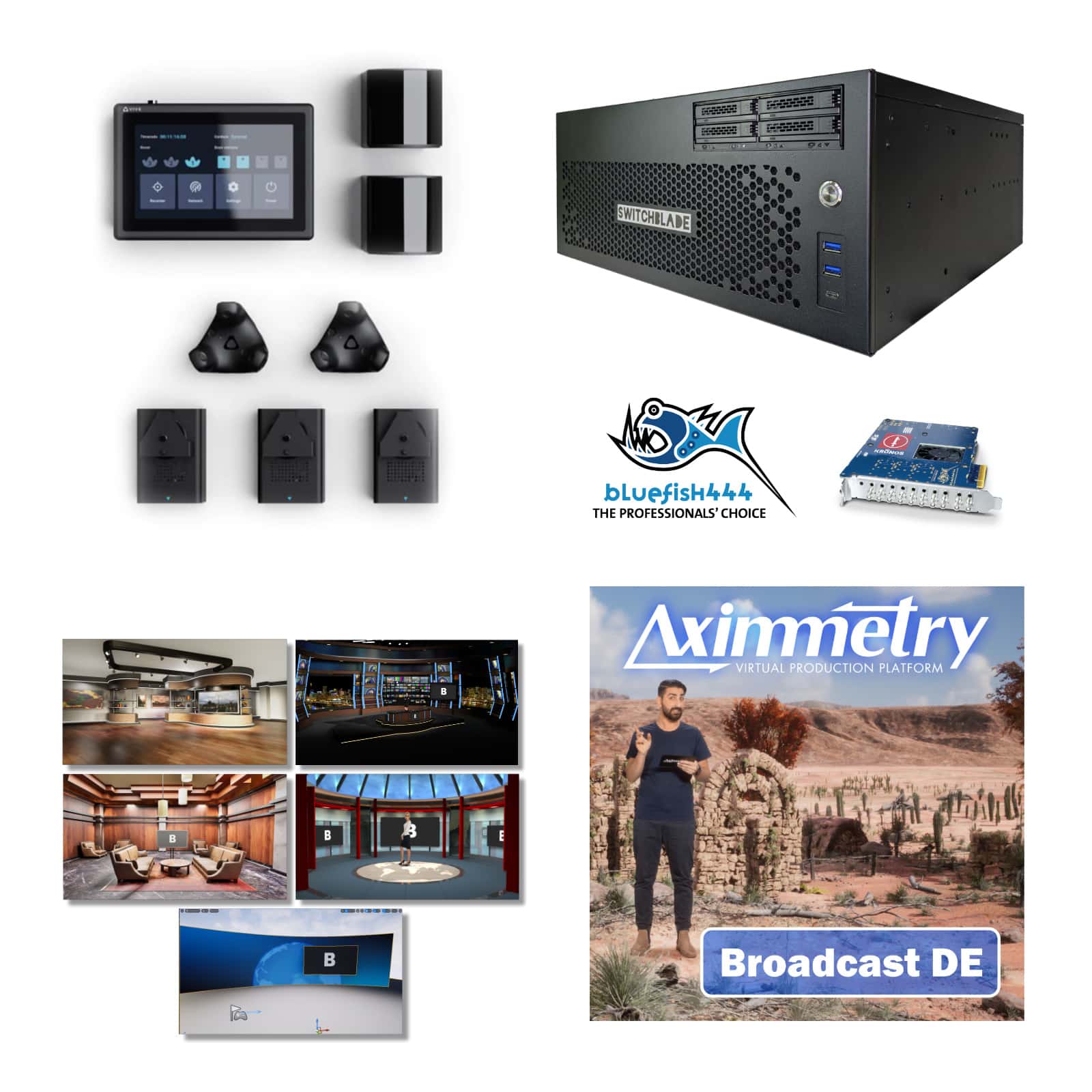 HTC Vive Mars CamTrack Bundles Switchblade LPU4 Enterprise Virtual Production System - 4U Rack Workstation Aximmetry Broadcast & Film, Bluefish444 Kronos K8 SDI I/O, VIVE Mars CamTrack, and Five Virtual Sets - Image 1