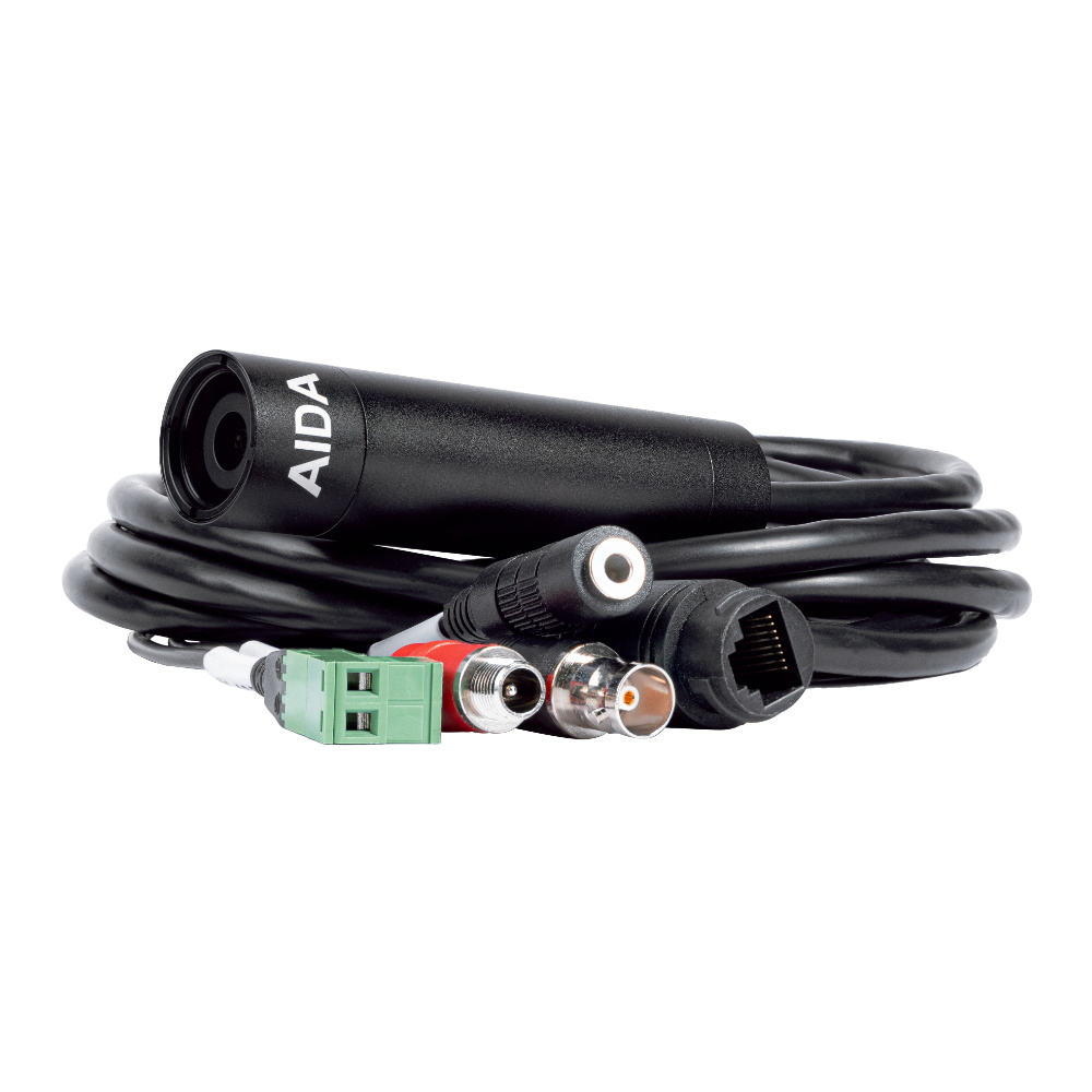 HD3G-IPC-MINI Side with cables 1000px AIDA Imaging HD3G-IPC-MINI - Full HD 3G-SDI Weatherproof IP67 Lipstick Style Camera with IP Control - Image 1