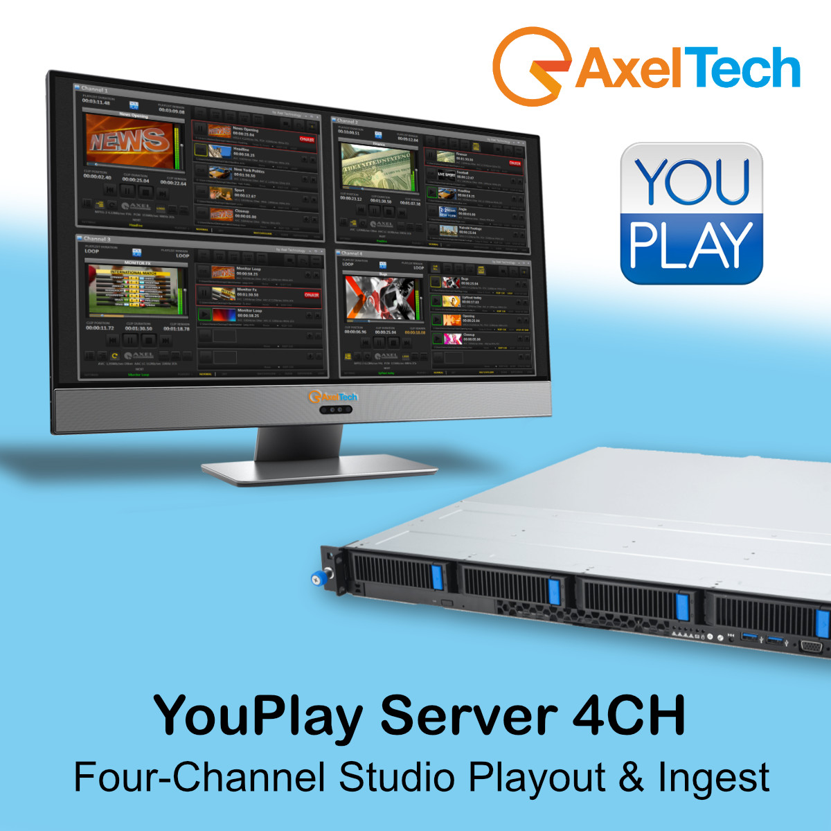 Axel Dell 1U Turnkey Axel YouPlay Server 4-Channel Studio Playout and Ingest System (No Internal Storage) - Image 1